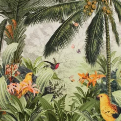 Dekostoff Baumwolle Halbpanama Garden of Eden Panel Palmen Vögel 1Stk 140x140cm