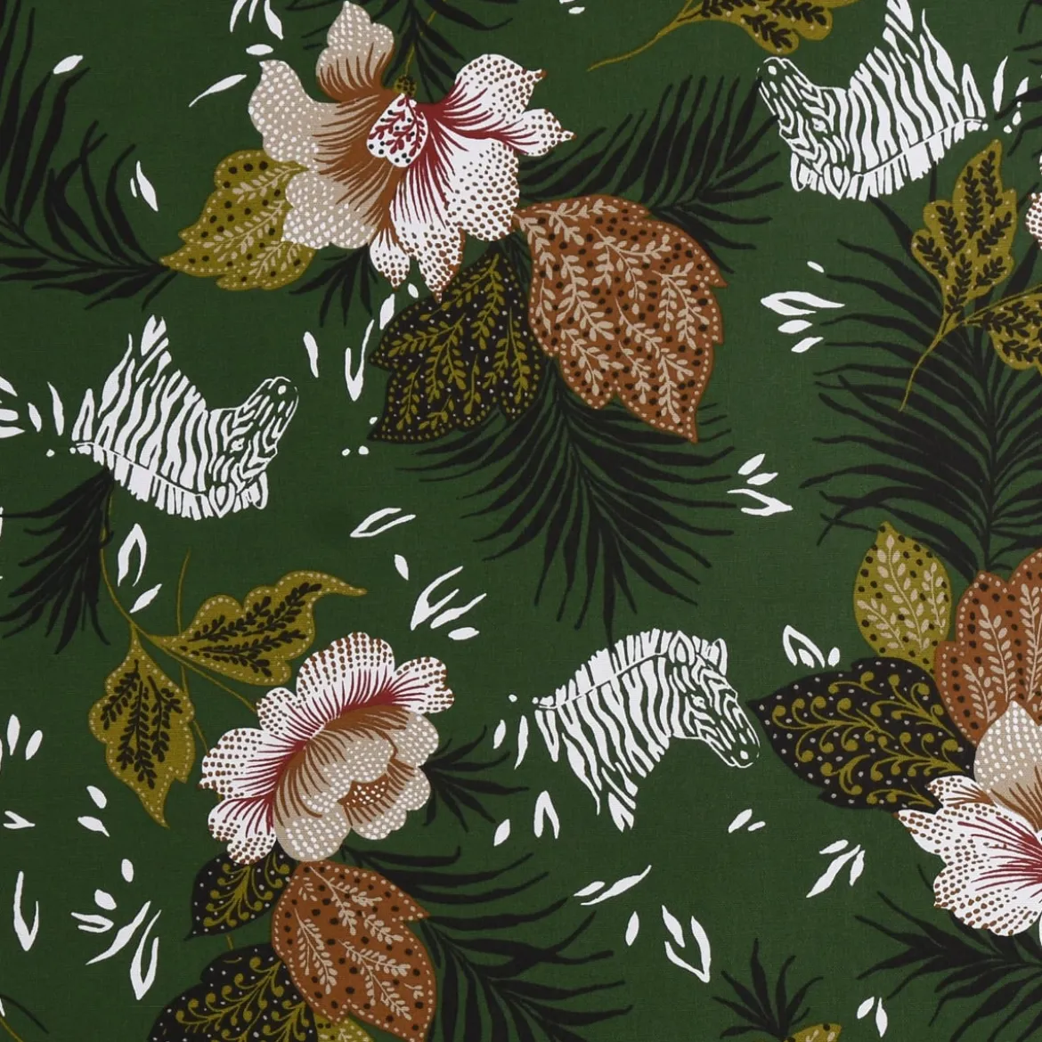 Dekostoff Baumwolle ZOOP Blumen Zebra grün braun weiß schwarz 1,5m Breite