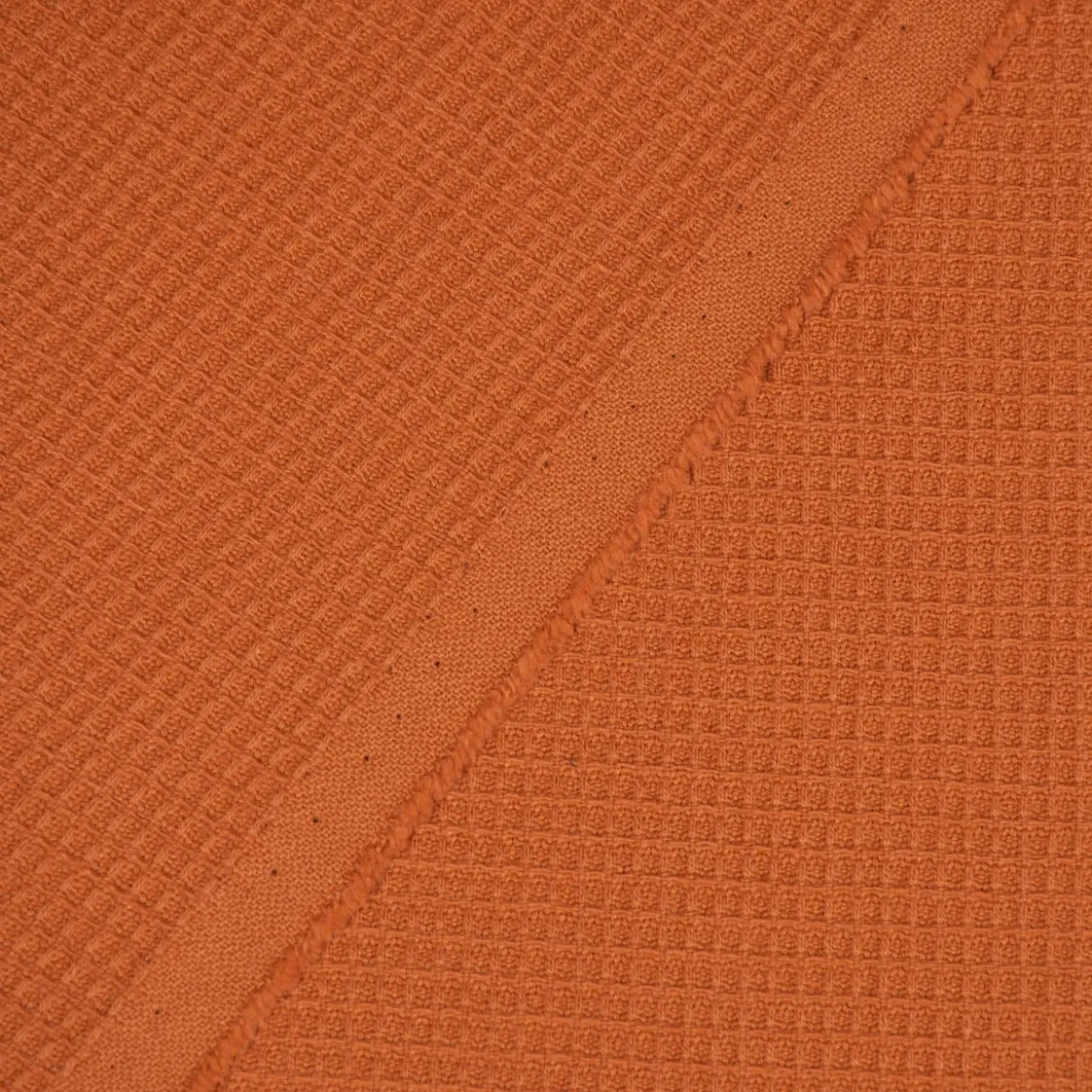 Dekostoff Baumwollstoff überbreit Waffelrelief Kästchenstruktur burnt orange 2,80m Breite