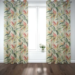 Dekostoff Baumwollstoff Blätter Zweige beige grün rot 1,40m Breite