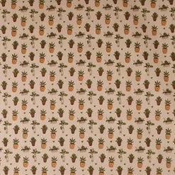 Dekostoff Baumwollstoff Blätter Pflanzen Vase Pflanztopf natur gelb grün braun1,40m Breite