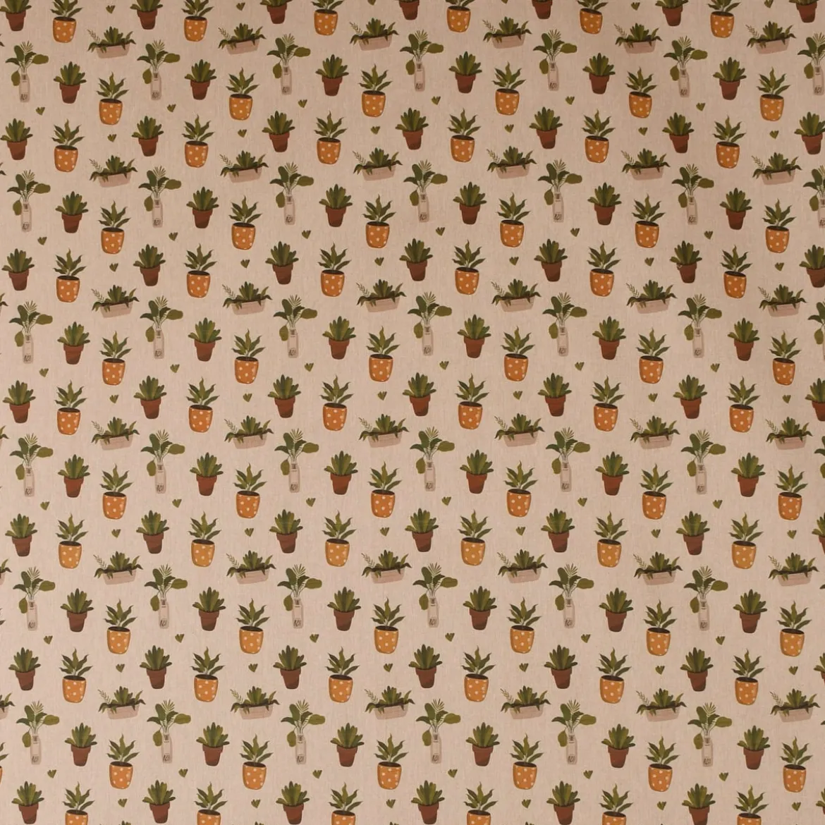 Dekostoff Baumwollstoff Blätter Pflanzen Vase Pflanztopf natur gelb grün braun1,40m Breite