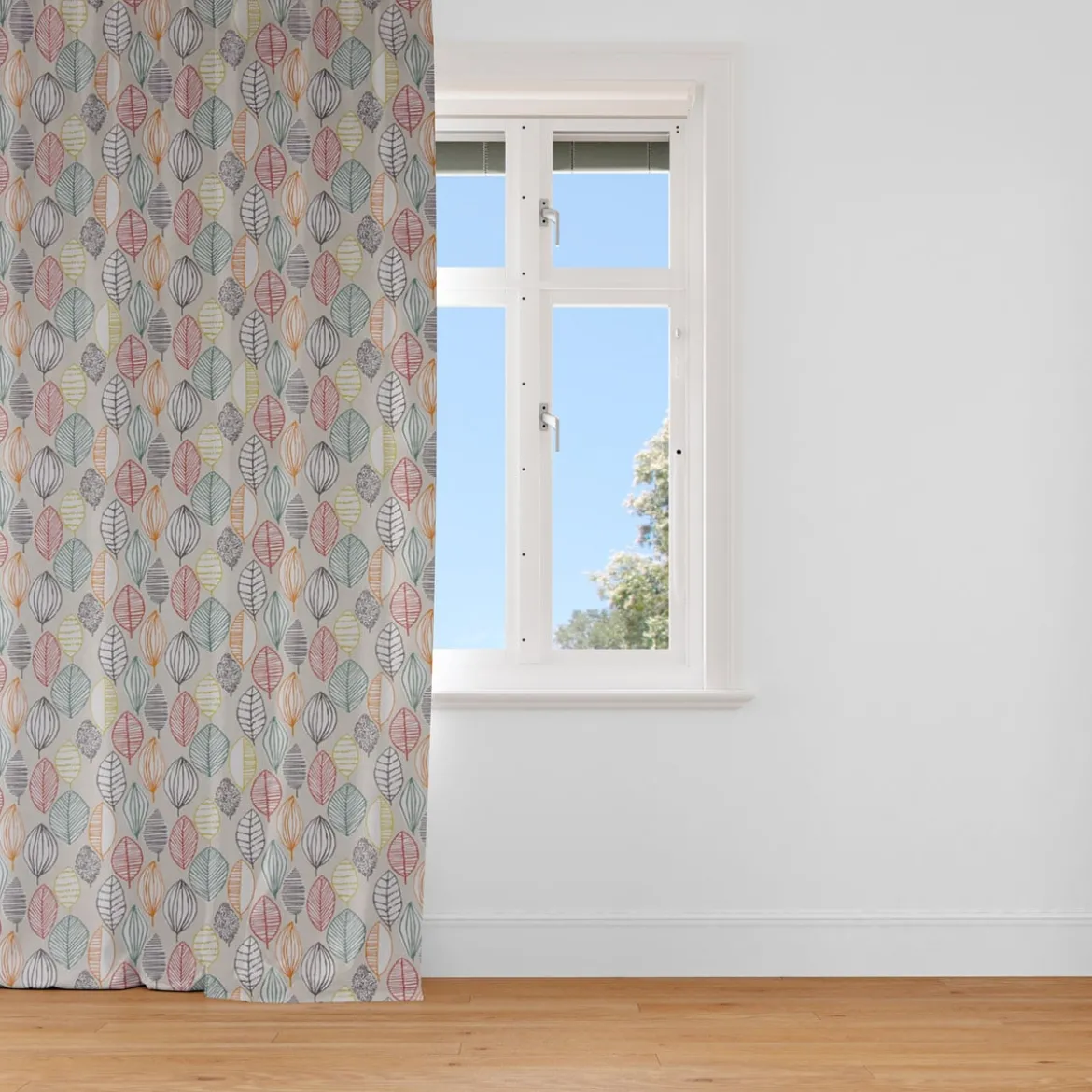 Dekostoff Baumwollstoff Canyon Blätter beige braun grün rot 1,4m Breite