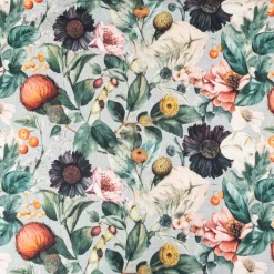 Dekostoff Baumwollstoff Canvas Stoff Vorhangstoff Digitaldruck Vintage Blumen blaugrau 1,40m Breite