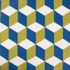 Dekostoff Baumwollstoff Cube Vierecke Würfel 3D weiß grün blau 1,38m Breite