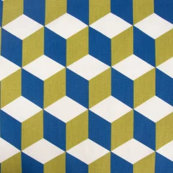 Dekostoff Baumwollstoff Cube Vierecke Würfel 3D weiß grün blau 1,38m Breite