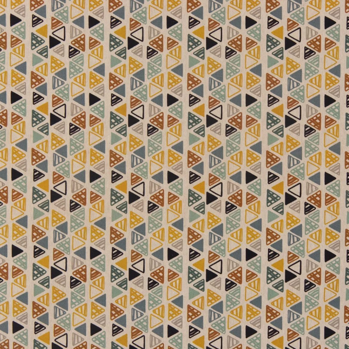 Dekostoff Baumwollstoff Dreiecke in Reihen beige petrol ocker schwarz 1,4m Breite