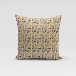 Dekostoff Baumwollstoff Dreiecke in Reihen beige petrol ocker schwarz 1,4m Breite