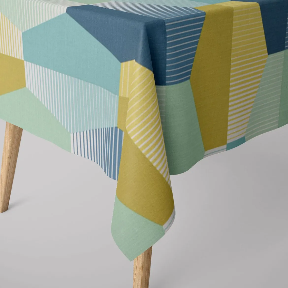 Dekostoff Baumwollstoff geometrisch Retro Sechseck blau grün weiß 1,4m Breite