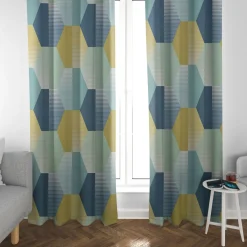 Dekostoff Baumwollstoff geometrisch Retro Sechseck blau grün weiß 1,4m Breite