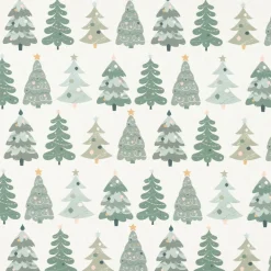 Dekostoff Baumwollstoff Halbpanama Weihnachtsstoff Merry Christmas Weihnachtsbäume ecru grün 1,40m Breite