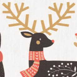 Dekostoff Baumwollstoff Halbpanama Weihnachtsstoff Merry Christmas Bär Igel Hirsch Baum ecru schwarz rot 1,40m Breite