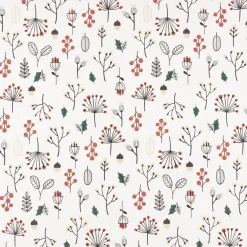 Dekostoff Baumwollstoff Halbpanama Weihnachtsstoff Merry Christmas Blumen Blätter Beeren Eicheln ecru 1,40m Breite