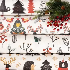 Dekostoff Baumwollstoff Halbpanama Weihnachtsstoff Merry Christmas Folklore Hirsch Tannenbaum ecru schwarz rot 1,40m Breite