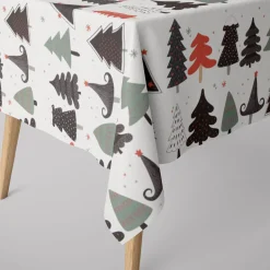 Dekostoff Baumwollstoff Halbpanama Weihnachtsstoff Merry Christmas Tannenbaum Weihnachtsbaum ecru schwarz rot 1,40m Breite