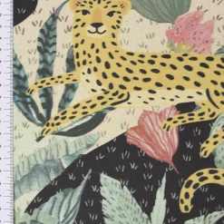 Dekostoff Baumwollstoff Halbpanama Dschungel Leopard bunt 1,40m Breite