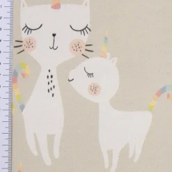 Dekostoff Baumwollstoff Halbpanama Katzen Caticorn beige pastell raumhoch 2,80m Breite