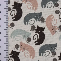 Dekostoff Baumwollstoff Halbpanama Katzen mit Wollknäuel weiß mint rosa schwarz 1,40m Breite