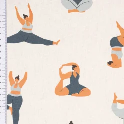 Dekostoff Baumwollstoff Halbpanama Digitaldruck Body Positivity Yoga wollweiß blau 1,40m Breite