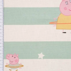 Dekostoff Baumwollstoff Halbpanama Digitaldruck Lizenz Peppa Pig Hula Hoop weiß mint 1,40m Breite
