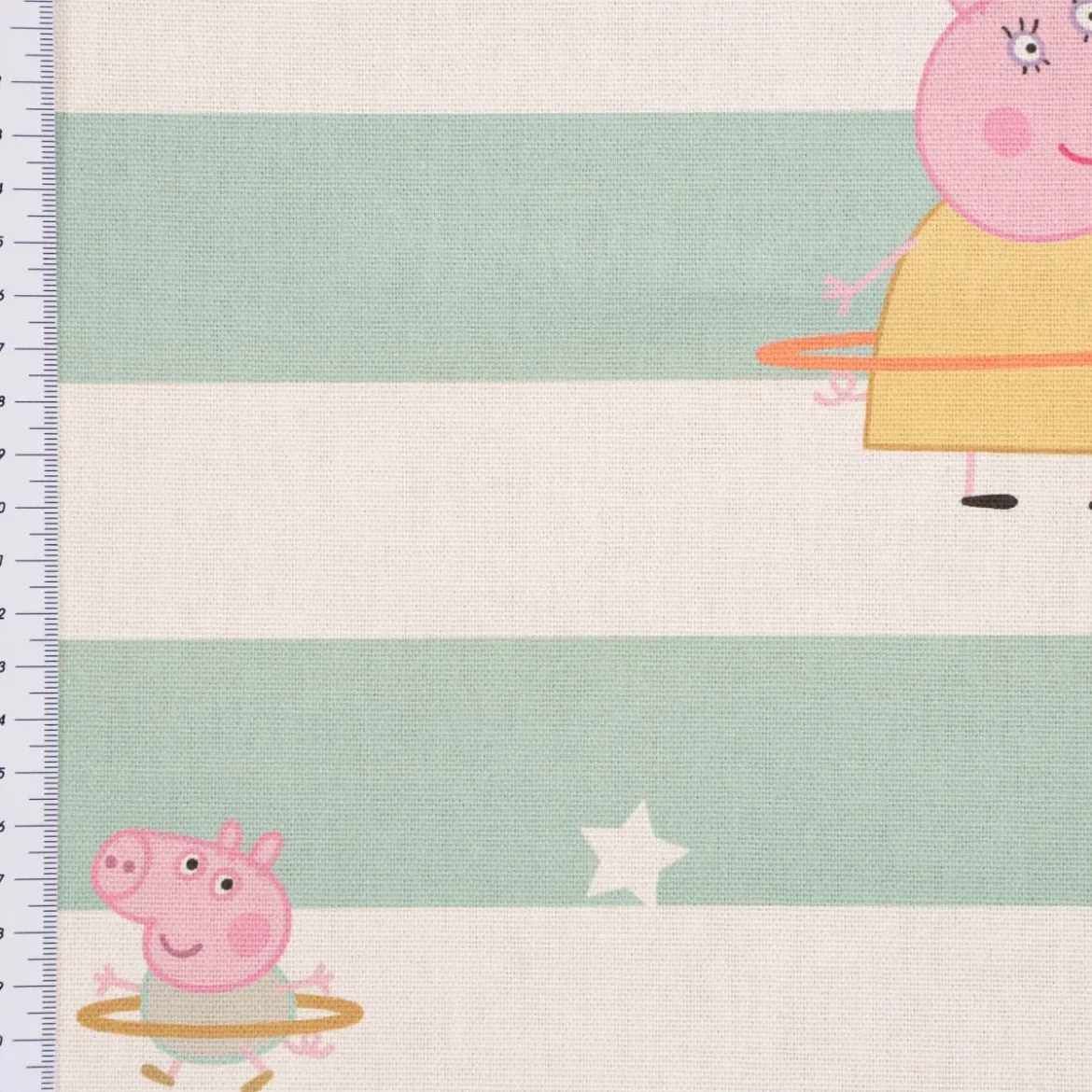 Dekostoff Baumwollstoff Halbpanama Digitaldruck Lizenz Peppa Pig Hula Hoop weiß mint 1,40m Breite