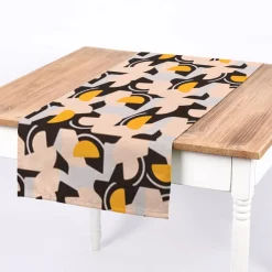Dekostoff Baumwollstoff Halbpanama Java Retro Formen schwarz apricot flieder gelb 1,40m Breite