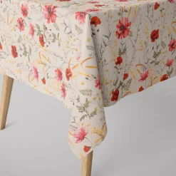 Dekostoff Baumwollstoff Halbpanama Poppy Mohnblumen Kamille Getreide beige rot 1,40m Breite