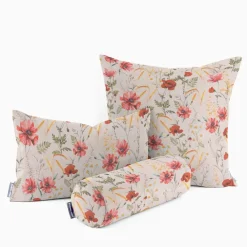 Dekostoff Baumwollstoff Halbpanama Poppy Mohnblumen Kamille Getreide beige rot 1,40m Breite