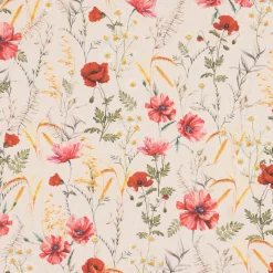 Dekostoff Baumwollstoff Halbpanama Poppy Mohnblumen Kamille Getreide beige rot 1,40m Breite