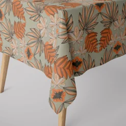 Dekostoff Baumwollstoff Halbpanama Franka Blätter khaki-grün orange 1,40m Breite
