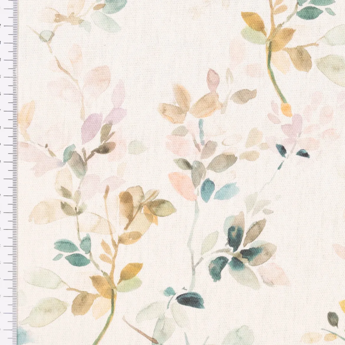 Dekostoff Baumwollstoff Halbpanama Aziza1 Aquarell Blätterzweige Blüten pastell 1,40m Breite