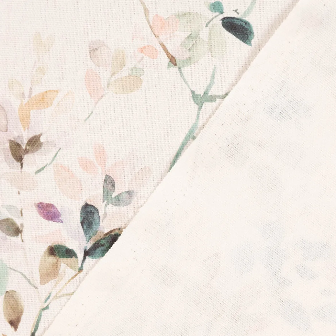 Dekostoff Baumwollstoff Halbpanama Aziza1 Aquarell Blätterzweige Blüten pastell 1,40m Breite