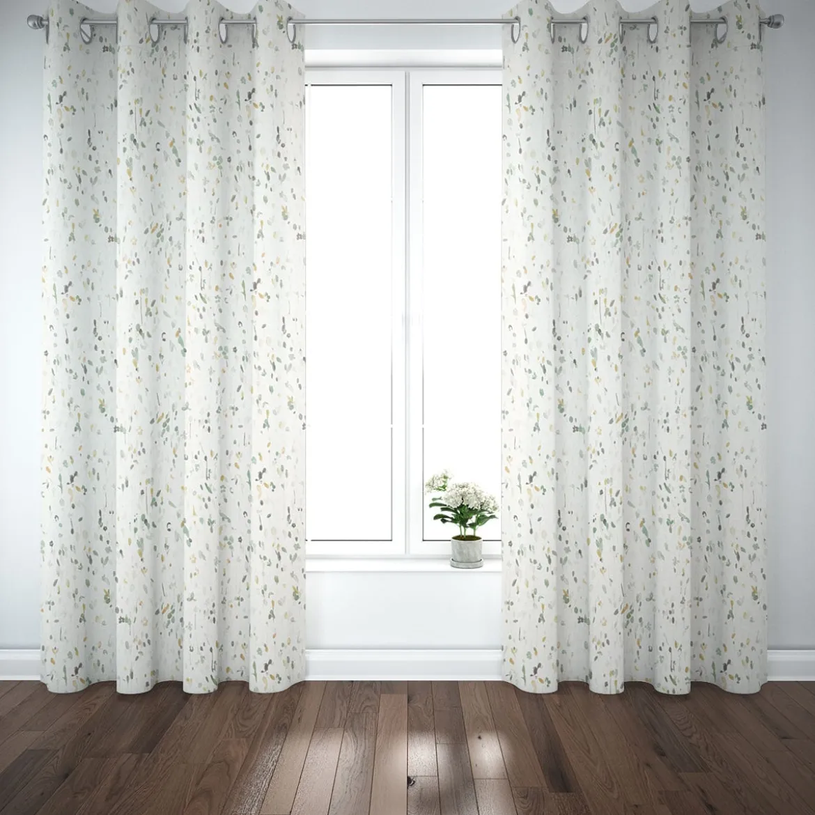Dekostoff Baumwollstoff Halbpanama Aziza2 Aquarell Blumen Blätter ecru grün 1,40m Breite