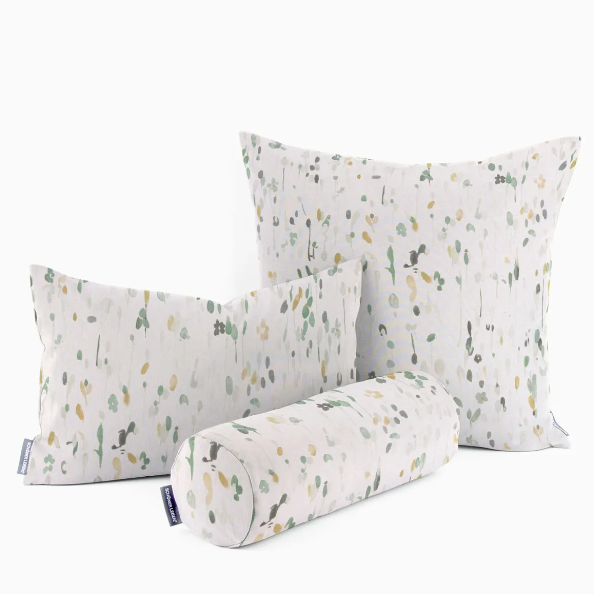 Dekostoff Baumwollstoff Halbpanama Aziza2 Aquarell Blumen Blätter ecru grün 1,40m Breite