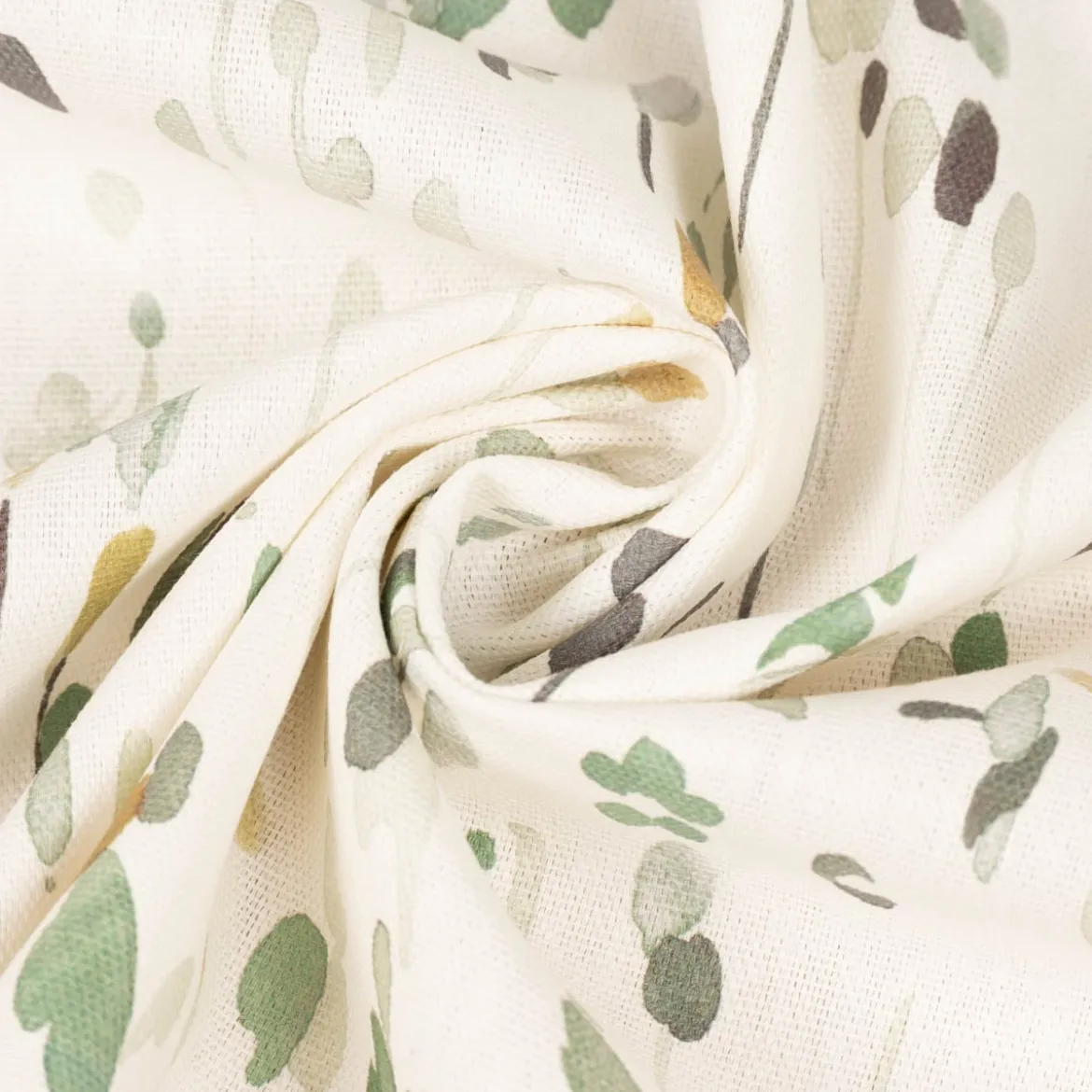 Dekostoff Baumwollstoff Halbpanama Aziza2 Aquarell Blumen Blätter ecru grün 1,40m Breite