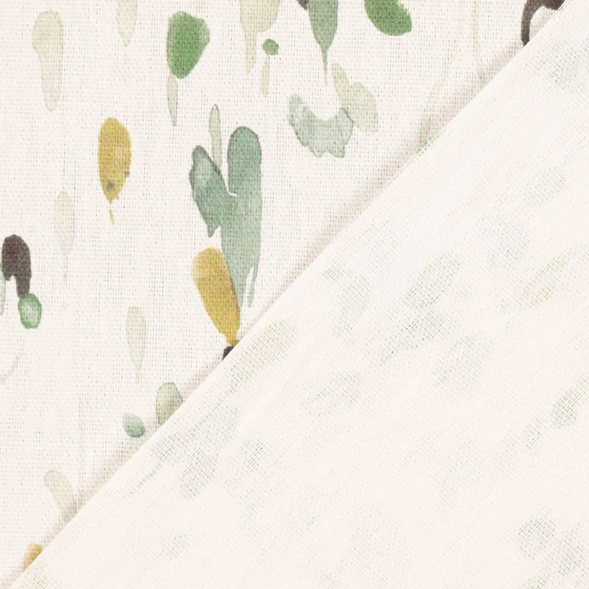 Dekostoff Baumwollstoff Halbpanama Aziza2 Aquarell Blumen Blätter ecru grün 1,40m Breite