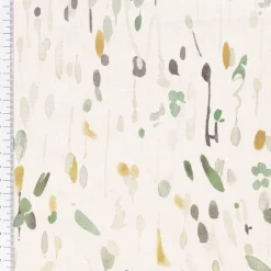 Dekostoff Baumwollstoff Halbpanama Aziza2 Aquarell Blumen Blätter ecru grün 1,40m Breite