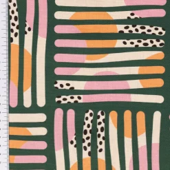 Dekostoff Baumwollstoff Halbpanama Mikela3 Streifen Kreise grün orange rosa 1,40m Breite