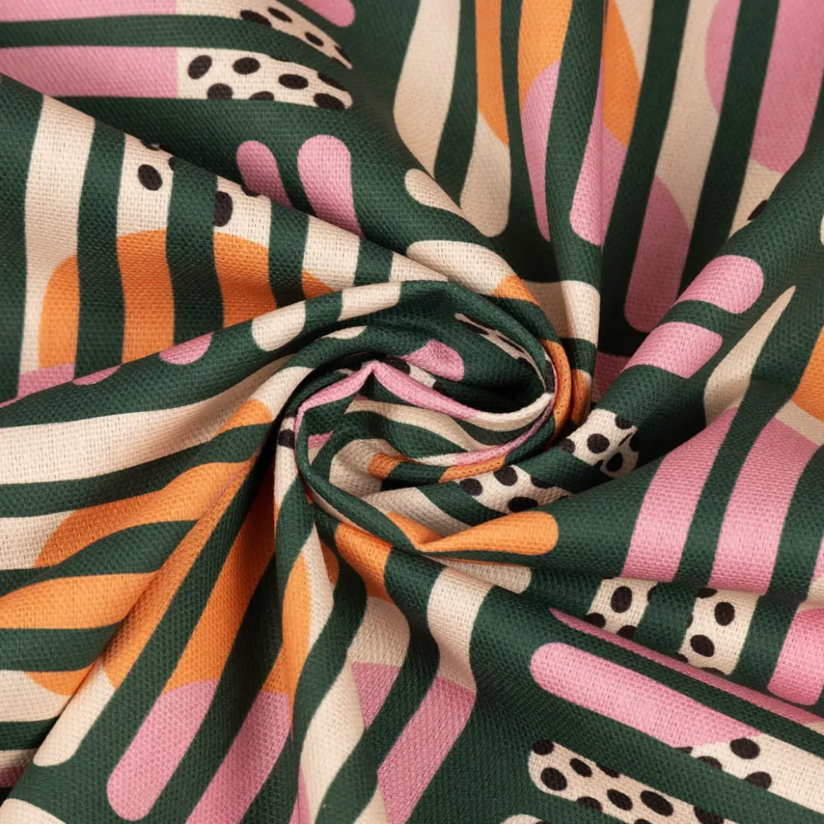 Dekostoff Baumwollstoff Halbpanama Mikela3 Streifen Kreise grün orange rosa 1,40m Breite