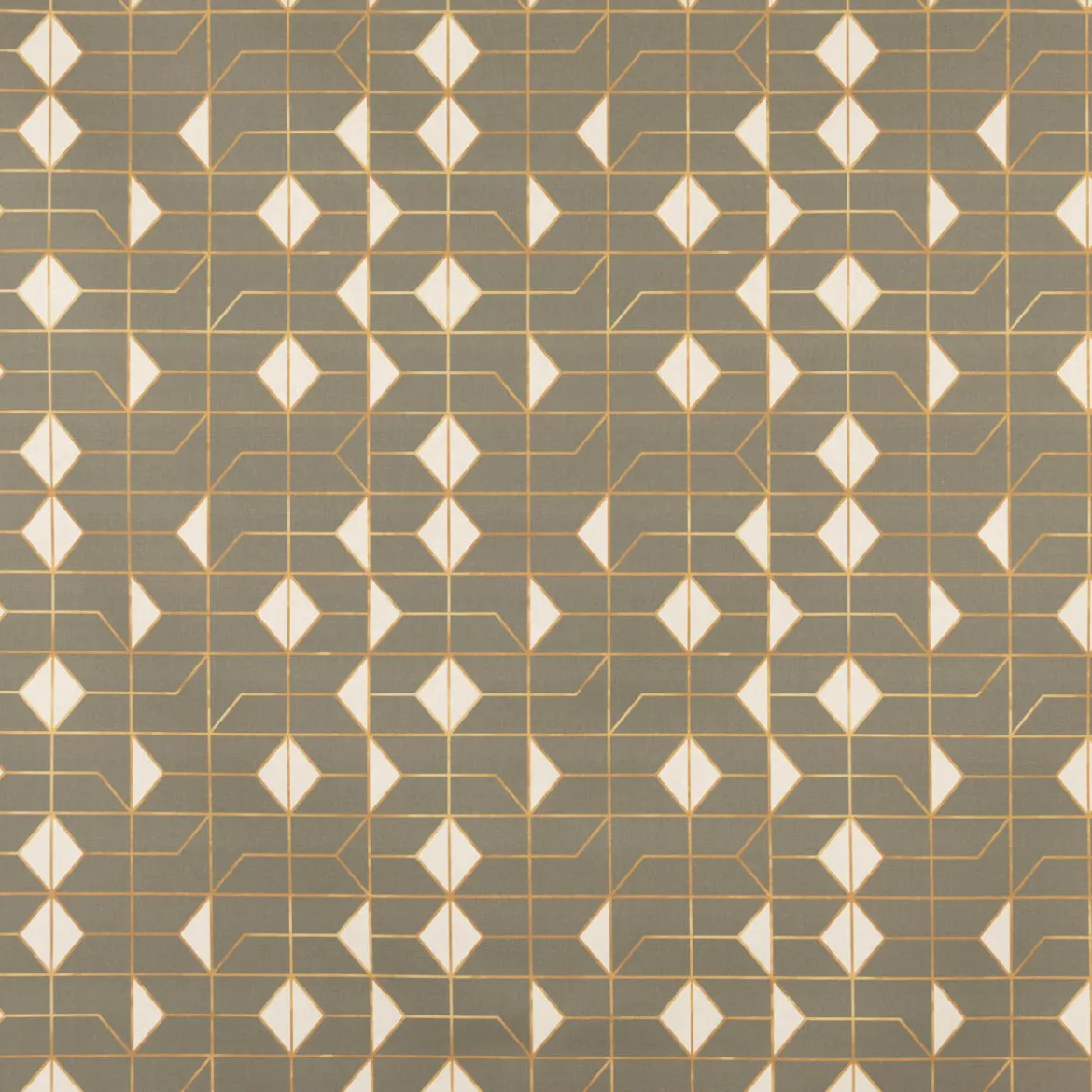 Dekostoff Baumwollstoff Halbpanama Navani3 Art Deco Geometrie khakigrün gold beige 1,40m Breite