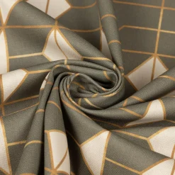 Dekostoff Baumwollstoff Halbpanama Navani3 Art Deco Geometrie khakigrün gold beige 1,40m Breite
