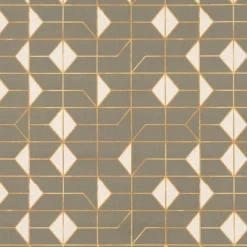 Dekostoff Baumwollstoff Halbpanama Navani3 Art Deco Geometrie khakigrün gold beige 1,40m Breite