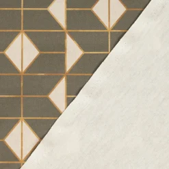Dekostoff Baumwollstoff Halbpanama Navani3 Art Deco Geometrie khakigrün gold beige 1,40m Breite