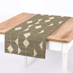 Dekostoff Baumwollstoff Halbpanama Navani3 Art Deco Geometrie khakigrün gold beige 1,40m Breite