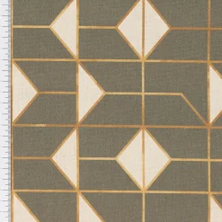 Dekostoff Baumwollstoff Halbpanama Navani3 Art Deco Geometrie khakigrün gold beige 1,40m Breite