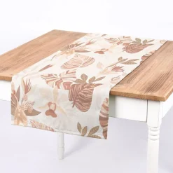 Dekostoff Baumwollstoff Halbpanama Enys1 Soft Blätter ecru beige braun 1,40m Breite