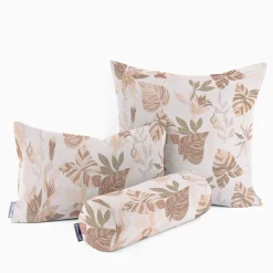 Dekostoff Baumwollstoff Halbpanama Enys1 Soft Blätter ecru beige braun 1,40m Breite