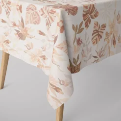 Dekostoff Baumwollstoff Halbpanama Enys1 Soft Blätter ecru beige braun 1,40m Breite
