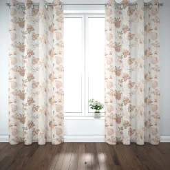Dekostoff Baumwollstoff Halbpanama Enys1 Soft Blätter ecru beige braun 1,40m Breite