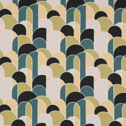 Dekostoff Baumwollstoff Halbpanama Digitaldruck Retroformen Geometrie grün blau 1,40m Breite